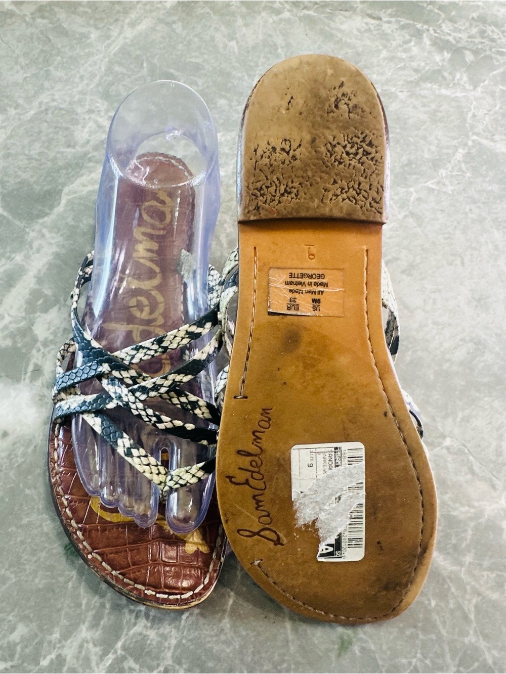 Sam Edelman Georgette Phthalo Green Snake Print Woven Slides Women’s sandals Sz9 - Picture 5 of 6